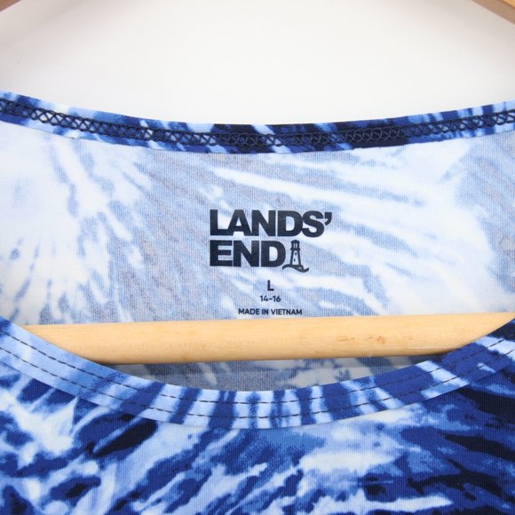Lands' End Rash Guard Size Large Blue Tie Dye Short Sleeve Shirt UPF Elbow NWT - Picture 6 of 9
